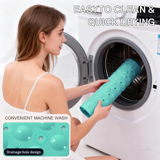 Anti-Slip Bathtub Shower mat, 40×16 inch（ 100 × 40cm） Soft Oversized Machine Washable Non-Slip Bathtub mat with Drainage Holes, Bathroom Floor Suction Cup.（1-Turquoise Green）