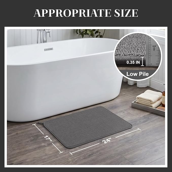 MontVoo Quick Dry Bath Mat, Super Absorbent Bathroom Rug, 3D Honeycomb Mesh Base Non Slip Bath Mats for Bathroom, Machine Washable Low Pile Bath Rug for Bathtub Front, Shower, Sink, Darkgrey 17"x24"
