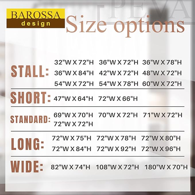 Barossa Design Shower Curtain Liner with 6 Magnets - Heavy Duty PEVA Plastic Shower Curtain for Bathroom, Waterproof Vinyl & See Through Bath Liner, Metal Grommets - Clear, 72x72