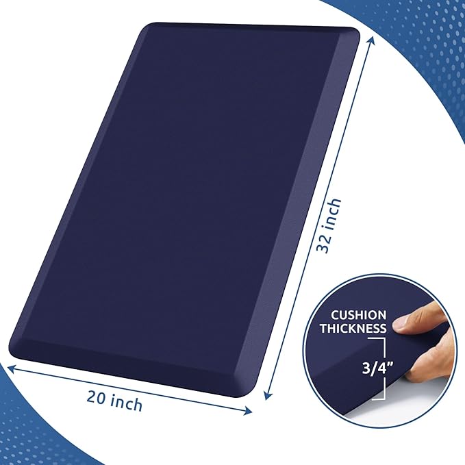 KitchenClouds Kitchen Mat Cushioned Anti Fatigue Rug 20"x32" Water Resistant, Non Slip, Standing and Comfort Desk/Floor Mats for House Sink Office (Blue)