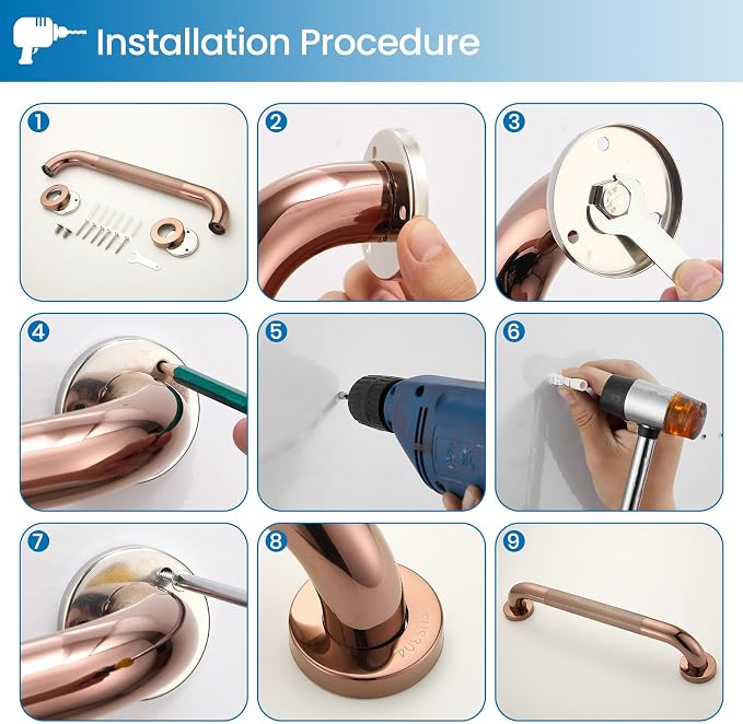 Grab Bars for Shower, Zynuhmo 2 Pack 16 Inch Anti Slip Stainless Steel Bathroom Safety Shower Grab Bar Handrails for Handicap Injury Pregnant Senior Assist Shower Handles(Rose Gold, 1.25" Diameter)