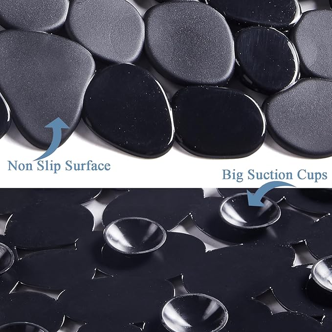 Webos Bath Shower Mat Non Slip: Extra Large Pebble Bathtub mat for Families, Anti Slip Shower Matt with Drain Holes Suction Cups Tub Mat - 16 X 40 Inch Black