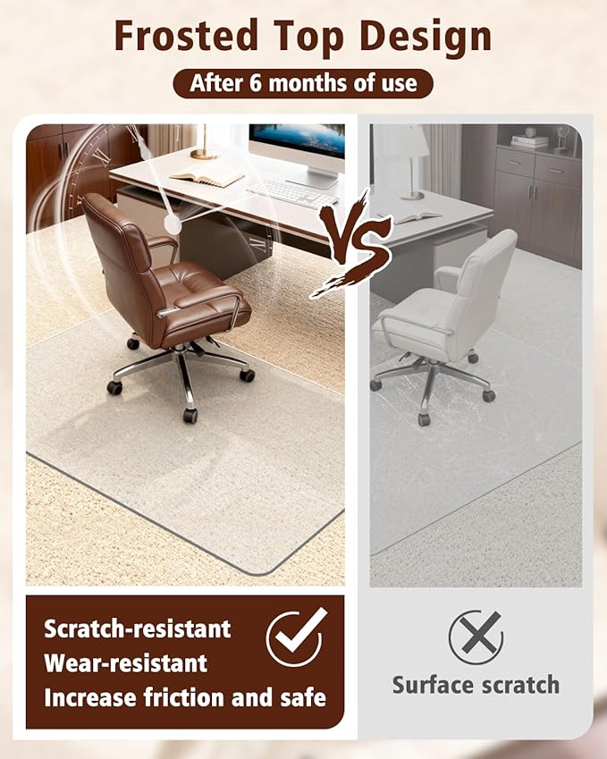 Soimeat Hard Frosted Office Chair Mat for High Pile Carpet and Hardwood Floor, 35.4" x 47.2" Anti-Slip Computer Rolling Chair Mat, Heavy Duty Chair Pad Under Desk Carpeted Floor Protector, 2 PCS
