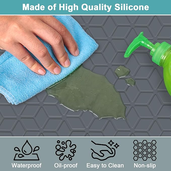 Under Sink Waterproof Mat for Kitchen 34" x 22", Silicone Under Kitchen Sink Mats and Protectors for Cabinets, Under Sink Tray Liner, Cabinet Mat for Kitchen Multipurpose Pet Mats, Rhombic Gray