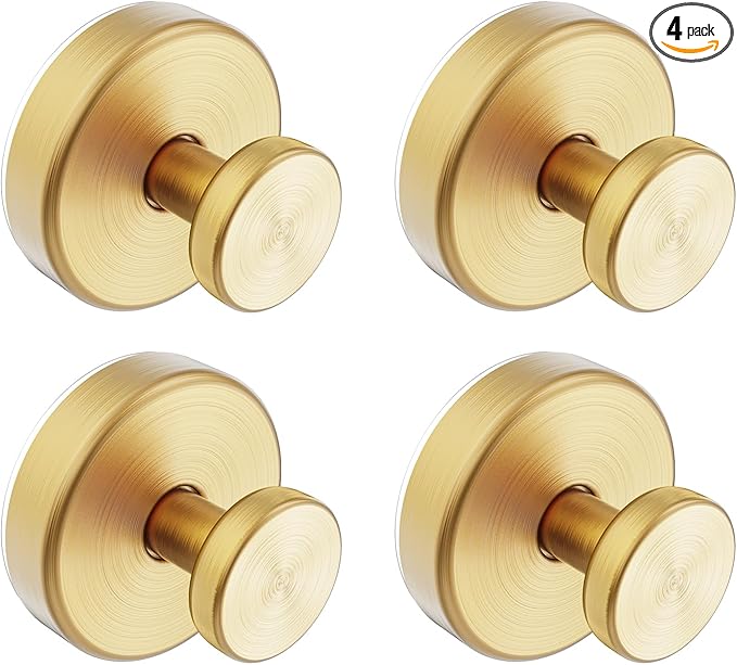 Bntuk Suction Cup Hooks for Shower, Removable Towel Hooks for Bathroom Window Glass Door Wall, Bath Robe Looafh Hook for Hanging - 4 Pack, Gold