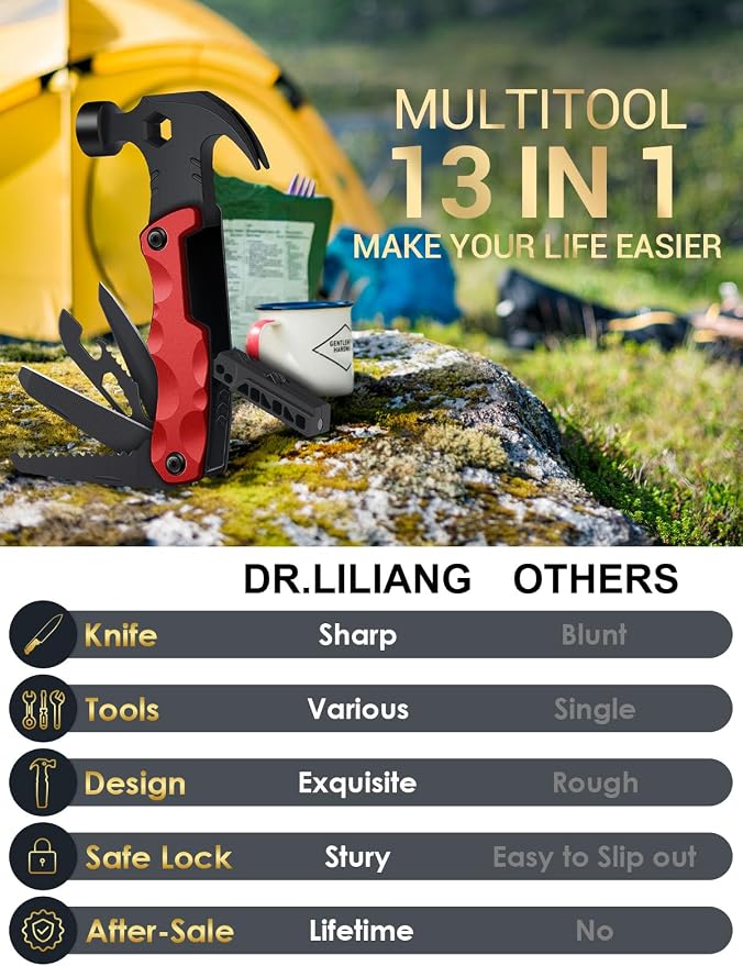 Stocking Stuffers for Men Dad Gifts, Multitool Camping Accessories 13-in-1 Survival Multi Tools Hammer, Christmas Cool Gadgets for Adults Him Boyfriend Husband Grandpa Women Birthday Valentines