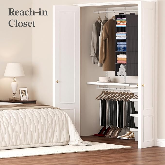 Lifewit 5 Tier Hanging Closet Organizer and Storage for Shelves, Foldable Clothes Shelf with 2 Sturdy Hooks, Sweater/Coat/Shoes Clothing Organization for Wardrobe, Dorm, Bedroom, Gray