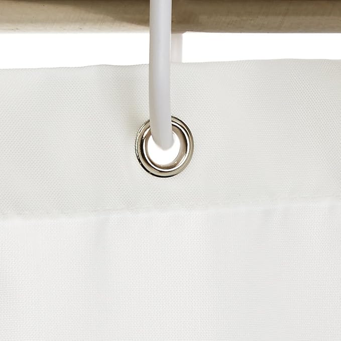 Amazon Basics Bathroom Shower Curtain, Water Repellent Fabric with Weighted Hem, Grommets & Hooks, Machine Washable, 72"x72", White