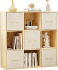 EXPERLAM 9 Cube Storage Organizer - Solid Wood Bookshelf with 5 Storage Bins, Cube Shelf with 3 Removable Back Panels, Vertical or Horizontal Bookcase, Open Book Shelf for Bedroom, Living Room, Office