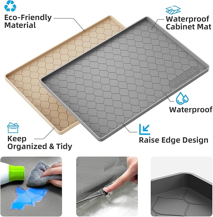 Winisok Silicone Under Sink Mat 40" x 22", kitchen Essentials and Gadgets, Shelf liner and Cabinet Protector, Home Organizers and Storage, Waterproof Bathroom Tray