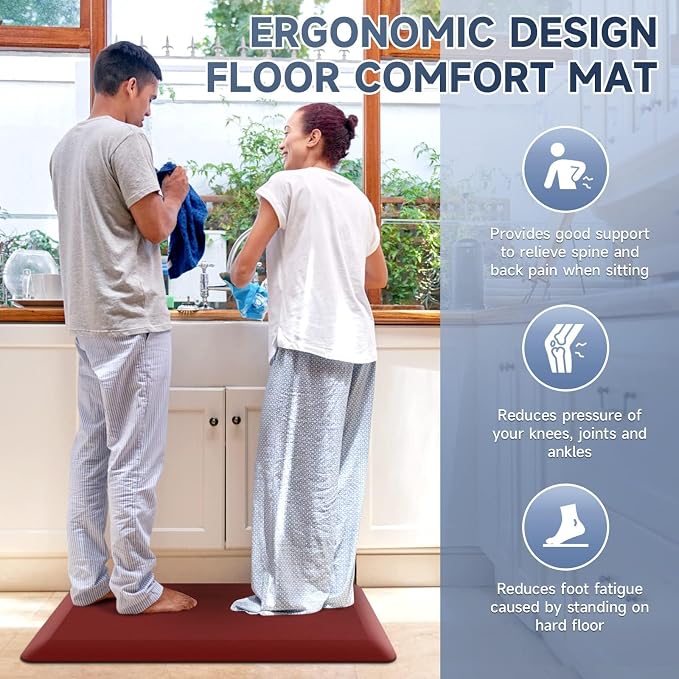 StepRite 4/5 Inch Thick Kitchen Mat Anti Fatigue Mat Kitchen Rugs Kitchen Decor Non-Slip, Stain & Water Resistant, Kitchen Mats Desk Mat for Kitchen, Office, Workshop, Red, 17'' x 28''