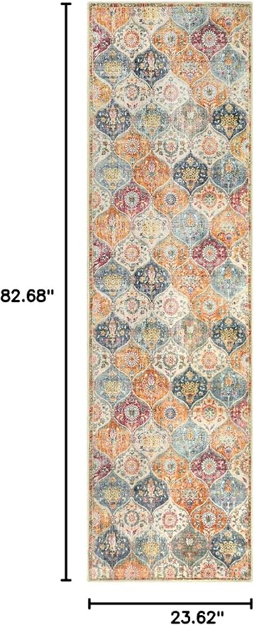 Lahome Moroccan Washable Kitchen Runner, 2x7 Runner Rug with Rubber Backing Non Slip, Vintage Hallway Rug Throw Carpet for Hallways Bedroom Laundry Room Entryway Elise, Cream/Multi
