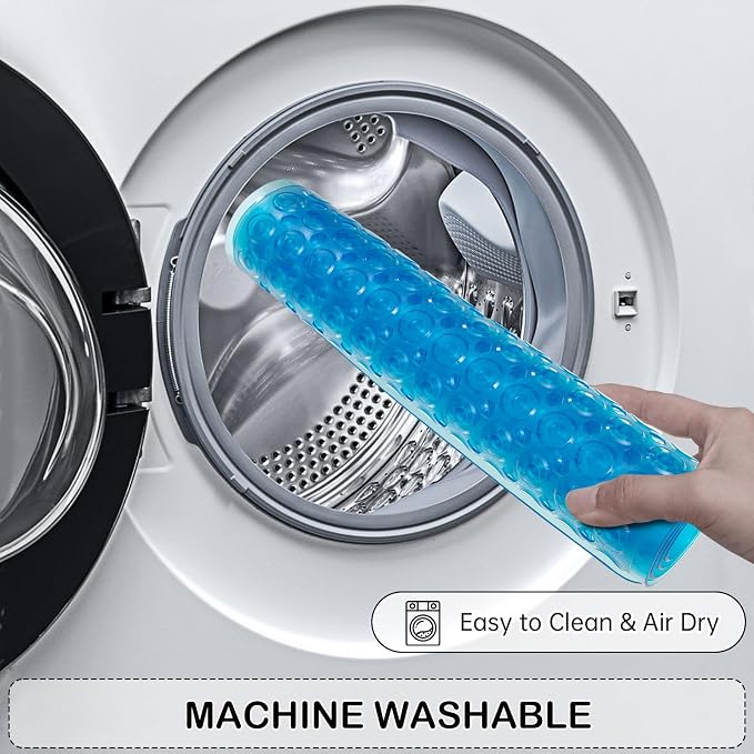 Non-Slip Bathtub and Shower Mats, Power Grip Bath Mat 35 x 16.3 Inch with Suction Cups and Drain Holes for Tub Bathroom Floor Safety, Machine Washable Soft Bathmat, Clear Blue