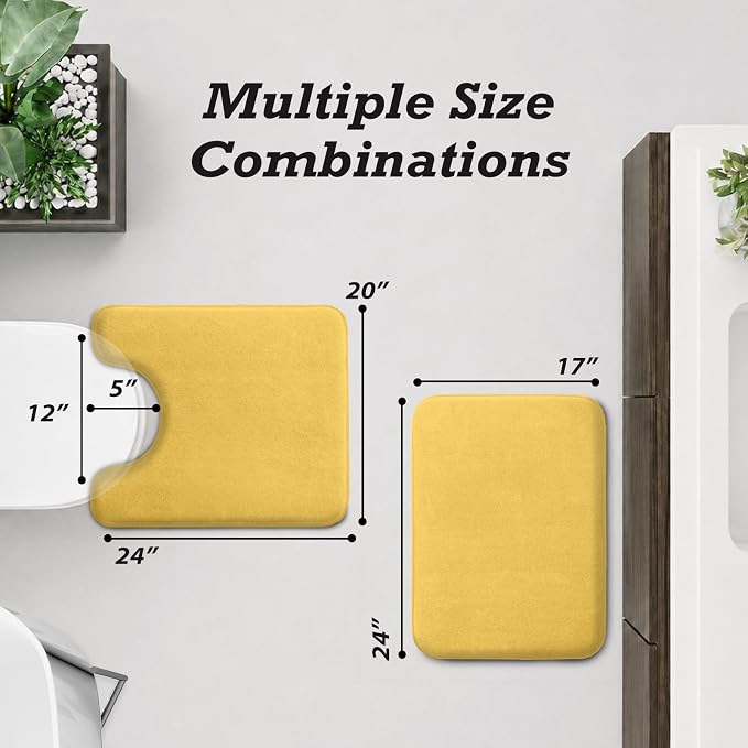 HUXMEYSON Bathroom Rugs Sets 2 Piece, Non-Slip & Quick Dry Bath Mat Set, Ultra Soft Velvet Bath Rugs for Bathroom, Toilet and Shower Floor, Yellow