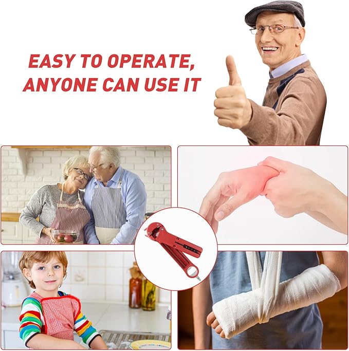 Jar Opener for Seniors with Arthritis, 7 in 1 Bottle Opener and Wine Corkscrew, Easy Grip Kitchen Gadget for Weak Hands Elderly, Retractable Jaw Lid Opener with Magnetic Storage (Red)