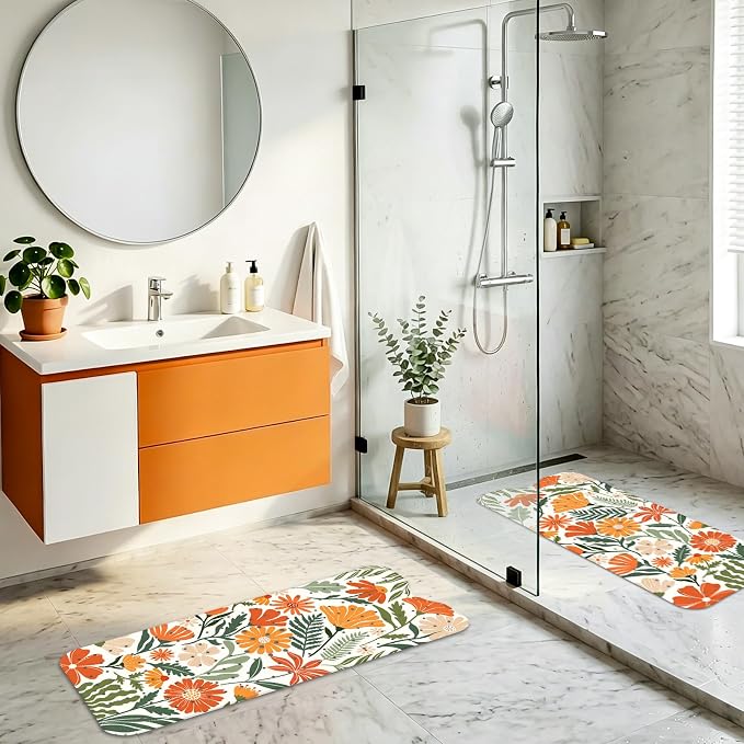 Bath Mat for Tub Non Slip, Aesthetic Bathtub Mats for Girls Non Slip Shower Mat Machine Washable 40"x16" Vintage Flora Tub Mats with Suction Cups and Drain Holes French Retro Style Bath Decor Women
