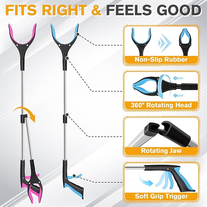 JTIEO Grabber Reacher Tool - 32” Extra Long Foldable Gripper and Reaching Tool - 4 Pack Heavy Duty Pick Up Stick Grabbers