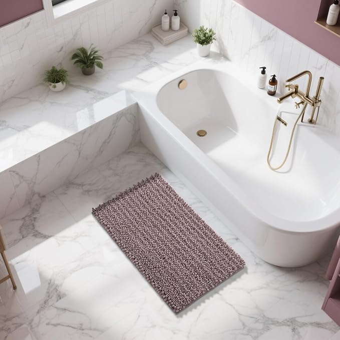 Yimobra Large Bathroom Rugs Non Slip Washable 36x24 Inch - Ultra Soft Absorbent Chenille Bath Mat, Quick Dry Shaggy Floor Carpet for Tub Shower, Mauve Home Decor Accessories