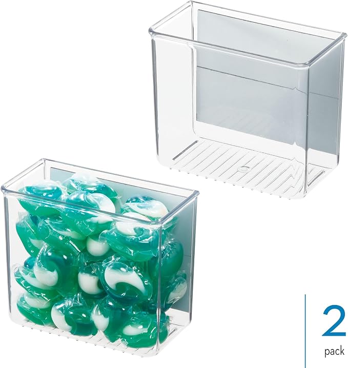 iDesign Magnetic Small Clear Plastic Organizer Bins for Laundry Room Storage - 2-Pack