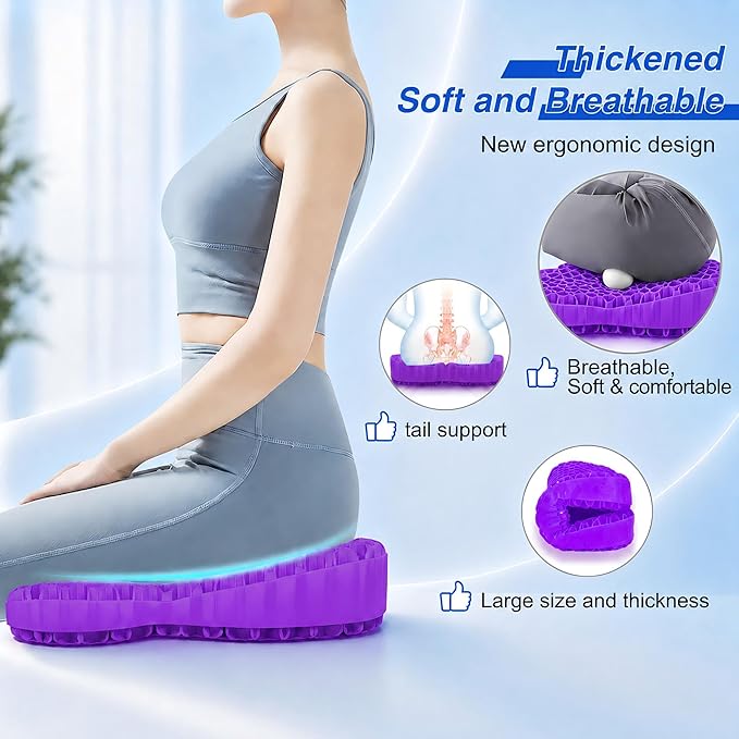 Thicken 19.7in Seat Cushion, Gel Seat Cushion for Long Sitting–Office Chair, Wheelchair, Car Pad, Large Cooling Support Pad for Back Pain, Sciatica, Tailbone Pain Relief