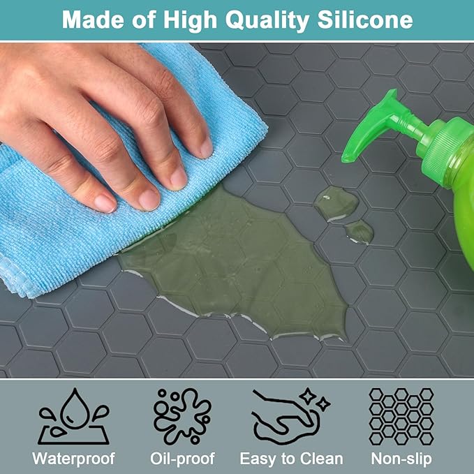 Under Sink Mats for Kitchen Waterproof 34" x 22", Silicone Under Kitchen Sink Mats and Protectors for 36" Cabinet, Under Sink Tray Organizer, Shelf Liners Cabinet Liner for Kitchen and Bathroom, Gray