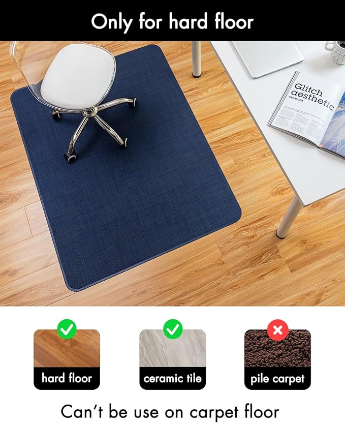 BARoyal Office Chair Mat for Hardwood Floor Under Desk Computer Rolling Chair Mat for Wood/Tile Floor Non-Slip Heavy Duty Desk Rug PVC Plastic Hard Floor Protector 45" x 53"(Indigo)