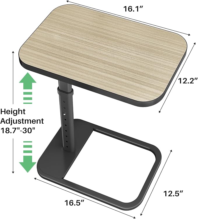 Driftwood Grey TV Tray Table, Adjustable Height & Rounded Metal Corners, Snack Table for Couch, Sofa, Bed, Chair, Living Room, C Shaped End Side Table for Eating, Dinner or Laptop, Small Spaces