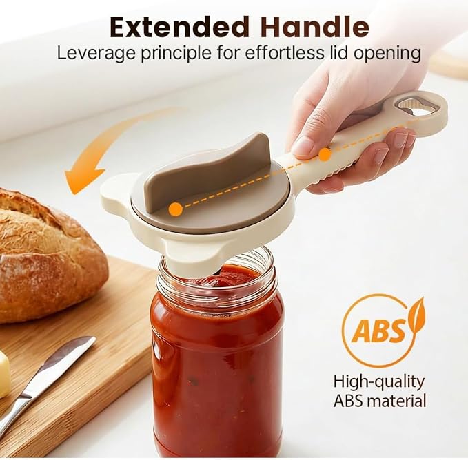 2026 New 4-in-1 Multi-Purpose Jar Opener, Adjustable Stainless Steel Ergonomic with Non-Slip Teeth, Jar Opener for Weak Hands, Multi Size Lid Tool for Jars, Cans, Wine Bottles (Gray)