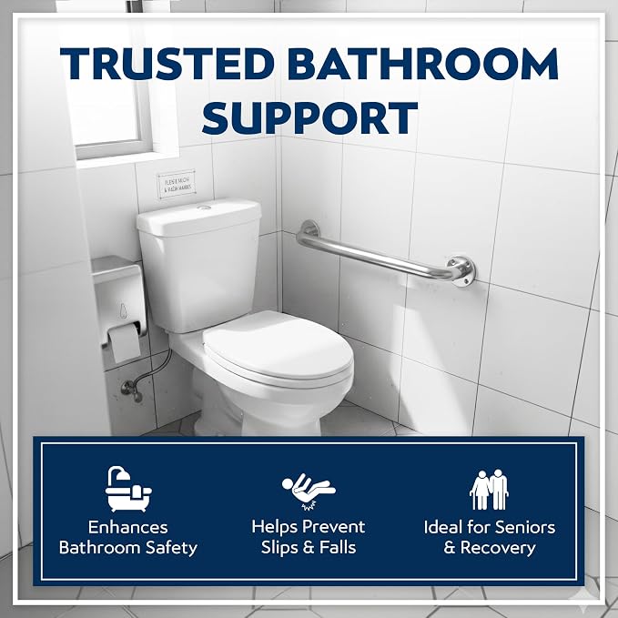 Shower Grab Bars 4 Pack – Complete Bathroom Safety Starter Bundle for Seniors – 16", 18", 24", 32" Lengths, 1.25" Diameter, 500 lb Rated – All-in-One Grab Bar Shower Safety Solution – Polished Chrome