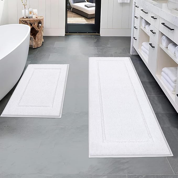 Pauwer Bathroom Rugs Sets 2 Piece, Non Slip Bath Mats for Bathroom, Absorbent Bath Rugs Floor Mat, Machine Washable Shower Rugs for Bath Floor, Tub and Shower