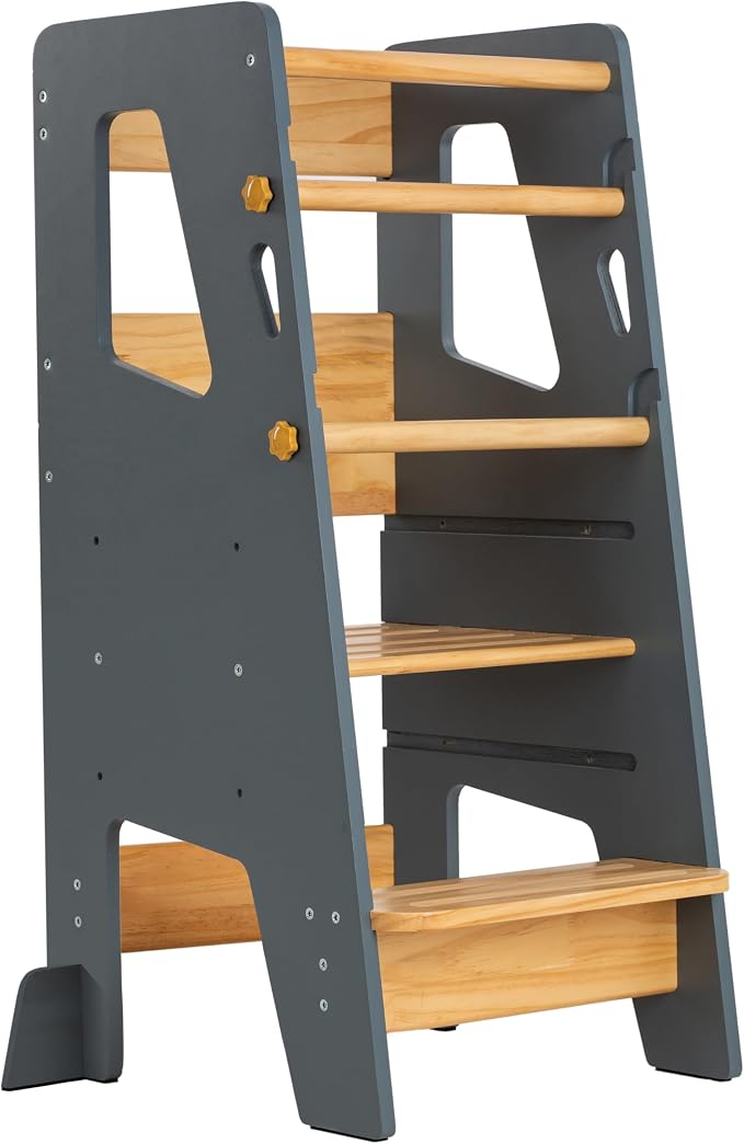 OCODILE Toddler Standing Tower - Adjustable Height Toddler Kitchen Stool Helper - Ideal Kids Kitchen Step Stool for Learning New Skills - Extra Secure with Safety Feet - Gray