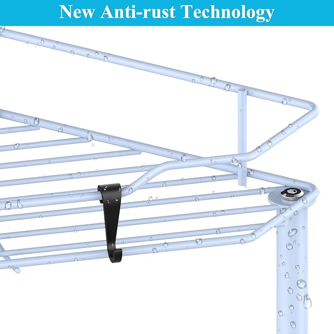 HuggieGems 3 Tier Floor Standing Corner Shower Caddy Organizer Shelf with Hooks, Bathroom Shelves Stand Rack, Blue