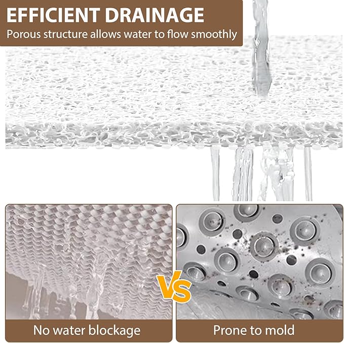 Shower Mat Non Slip: 47.2 x 31.5 Inch Extra Large Shower Mats for Inside Shower with Drain Hole - Soft PVC Loofah Anti Slip Shower Stall Mat for Walk-in Shower and Bathroom, Quick Drying