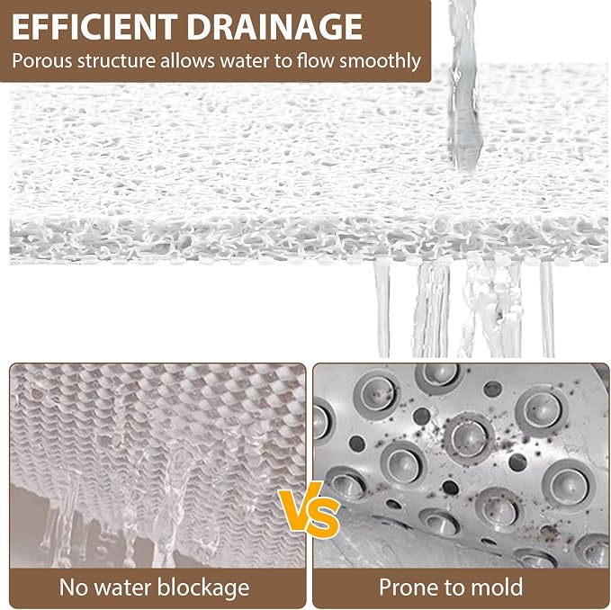 Shower Mat Non Slip: 59 x 34.5 Inch Extra Large Shower Mats for Inside Shower with Drain Hole - Soft PVC Loofah Anti Slip Shower Stall Mat for Walk-in Shower and Bathroom, Quick Drying