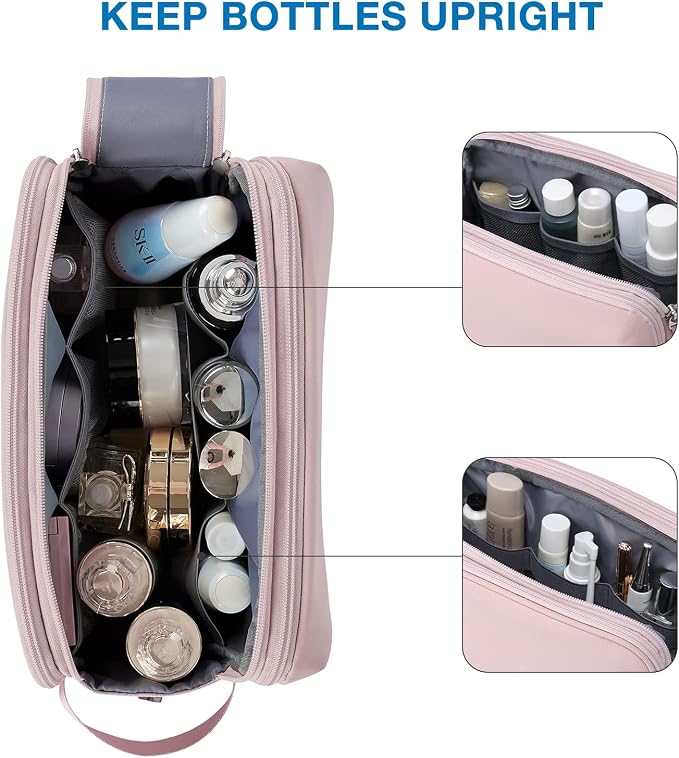 BAGSMART Toiletry Bag for Men, Travel Toiletry Organizer Dopp Kit Water-resistant Shaving Bag for Toiletries Accessories, Door Room Essentials,Pink-large