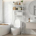 GloTika 3-Tier Over Toilet Storage with Anti-Tilt Safety System - 150lb Total Capacity Metal Bathroom Shelves Including Paper Holder & 4 Hooks, Space Saving Above Commode Organizer (64" H, White)