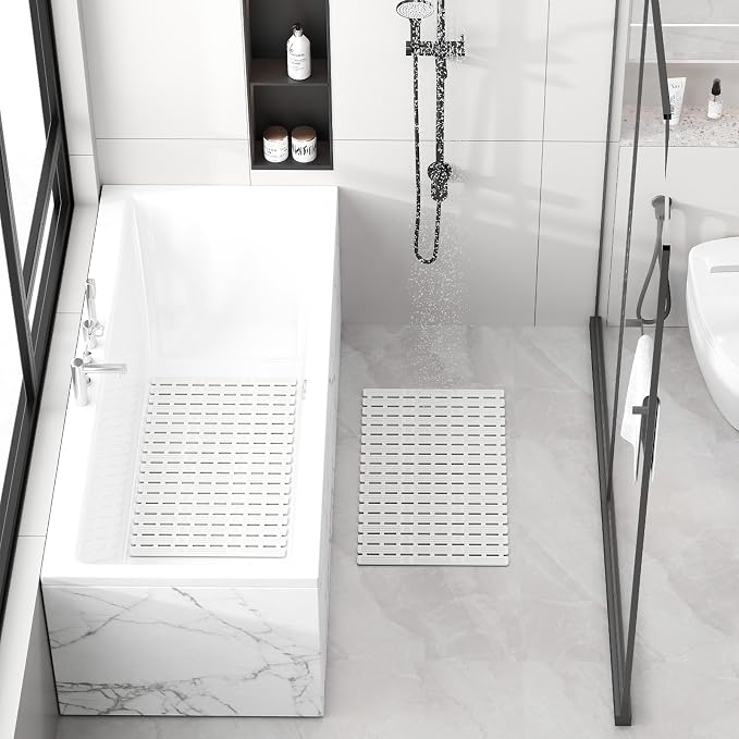 XIYUNTE Shower Mat Non Slip Bath Mat for Tub - 27 X 16 Inch TPE Bathtub Mat Non Slip Shower Mats for Inside Shower, Bath Tub Mat with Powerful Suction Cup, Easy to Cut and Dry, White