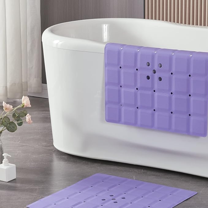 Webos Shower Mat for Textured Surface：Silicone Non Slip Shower Mat Without Suction Cups Foldable - Square Bath Mat for Reglazed Tub Textured Shower Floor (Purple, 21x21)