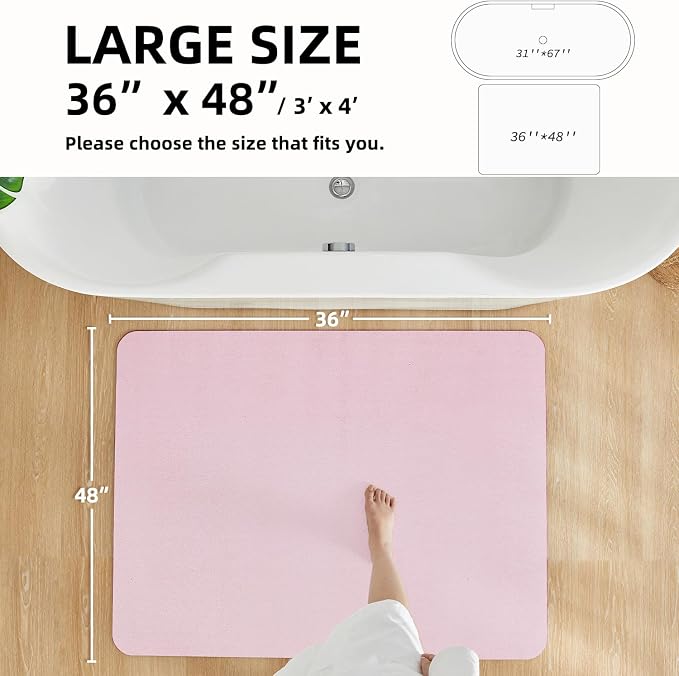 TYUU Pink Bath Mat, Bathroom Rugs Non Slip Washable Thin Absorbent Quick Dry Bath Mat Fits Under Door Bathroom Floor Mat Perfect for Bath, Shower, or Sink 36"x48" Pink