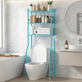 GloTika 3-Tier Over Toilet Storage with Anti-Tilt Safety System - 150lb Total Capacity Metal Bathroom Shelves Including Paper Holder & 4 Hooks, Space Saving Above Commode Organizer (64" H, Blue)