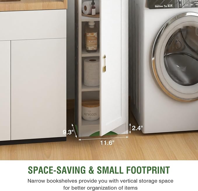 VECELO 71" Tall Narrow Storage Cabinet, Bathroom Storage Slim Freestanding Cabinet with Door & 6 Adjustable Shelves, Anti-Tip Design for Small Space, Kitchen, Living Room, White