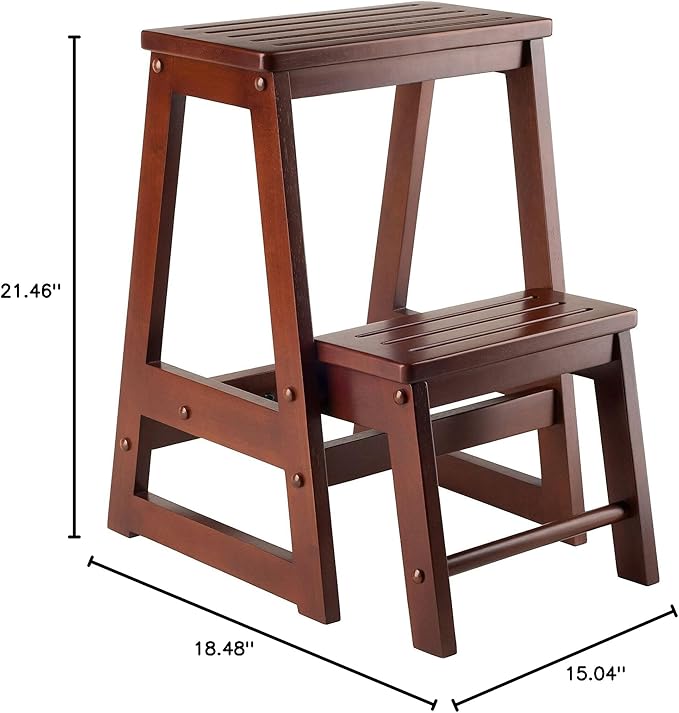 Winsome Beech Wood Double Step Stool, Antique Walnut (94022)