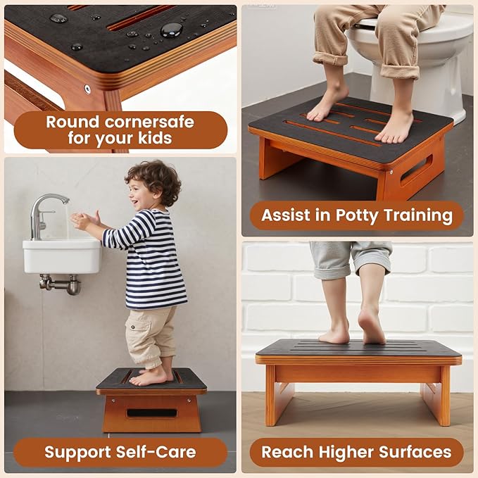 Landrip Step Stool for Adults Seniors with Non-Slip Rubber Stepping Surface, Heavy Duty Wooden Step Stool, Bed Steps for High Beds, Bathroom, Bedroom, Kitchen & Kids Bedside Support