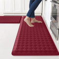 TranquilRelax 4/5 Inch Thick 2-Piece Anti-Fatigue Kitchen Mats, Cushioned Non-Slip Waterproof Sink & Stove Floor Mats, Comfortable Standing Rug Set for Kitchen, Laundry & Entryway, Red