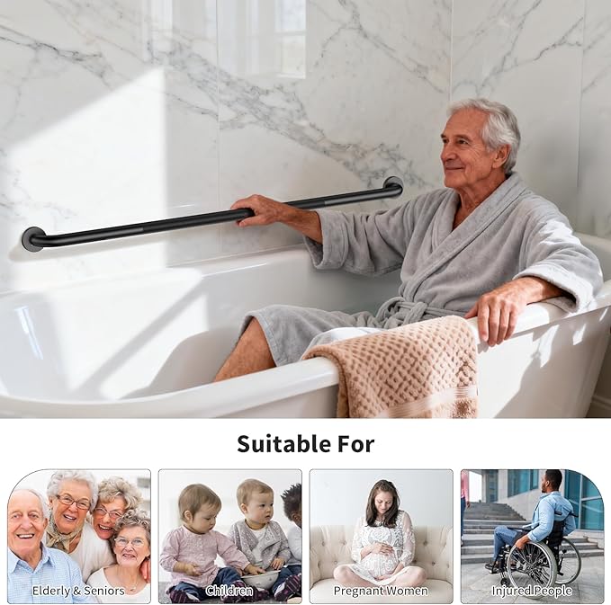 48 Inch Anti Slip Shower Grab Bar, Munzong Bathroom Grab Bar for Wall, Black Knurled Handicap Balance Bar,Safety Hand Rail Support Elderly Senior Assist Bath Handle