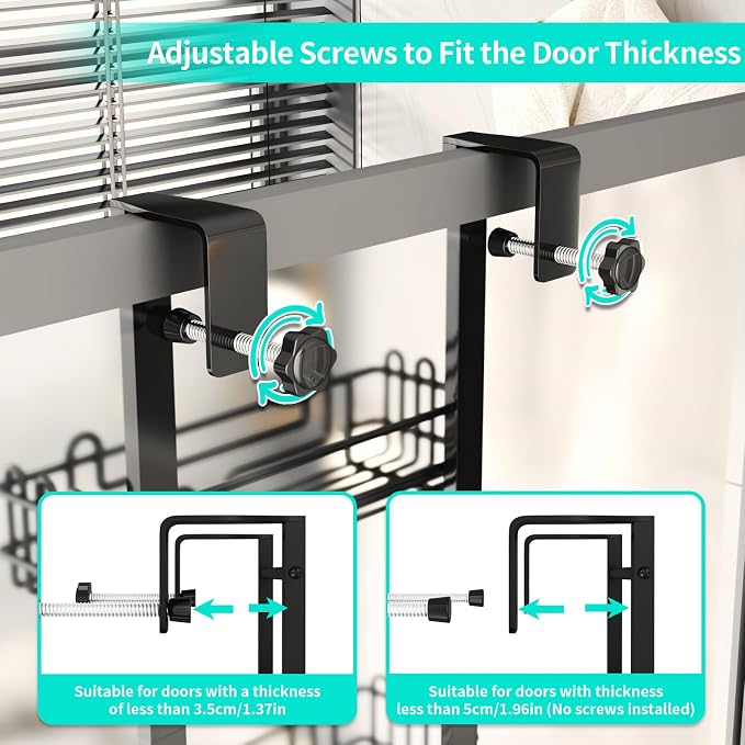 HapiRm 3 Tier Over the Door Shower Caddy, Hanging Shower Caddy with 16 Hooks and 2 Soap Holders, No Drilling Adjustable Hanging Bathroom Organizer - Black