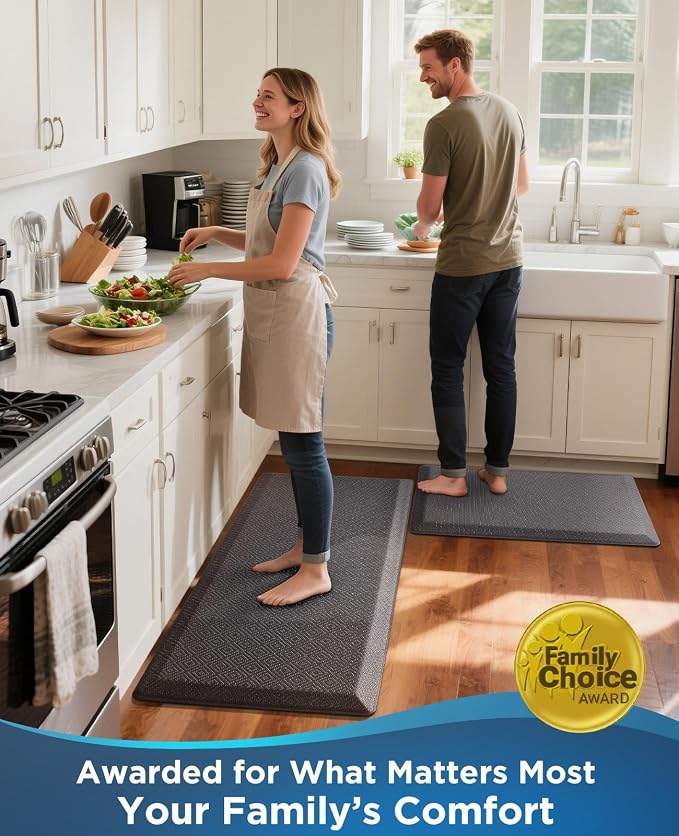 Ophanie Kitchen Mats for Floor, 3/4 inch Thick, 17x28 Anti Fatigue Cushioned Mat, Kitchen Rugs, Waterproof, Comfort Ergonomic Standing Mat for Office, Home, Sink, Charcoal Non-Slip Ridged Bottom