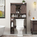 Vabches Over The Toilet Storage Cabinet, Farmhouse Storage Cabinet Over Toilet with Sliding Doors & Toilet Paper Holder Stand，Home Space-Saving Toilet Rack, for Bathroom, Laundry and Restroom