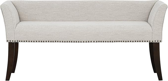 Madison Park Accent Bench for Living Room, Upholstered with Nailhead Trim, & Padded Seat Entryway Bench Small, End of Bed Bench with Back, 49.5" W x 19.25" D x 23" H, White Cream