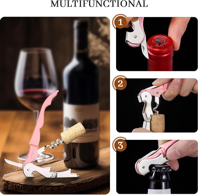 HYZ 2-Pack Wine Opener Waiter Corkscrew, Professional Wine Key for Servers, Bartender with Foil Cutter, Manual Wine Bottle Opener Double Hinged (Pink Mesa)